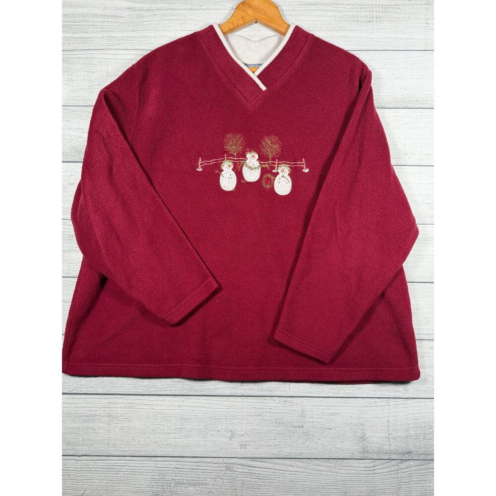 Croft & Barrow Sport Women’s 2X Red Snowman Christmas Fleece Pullover 4092
